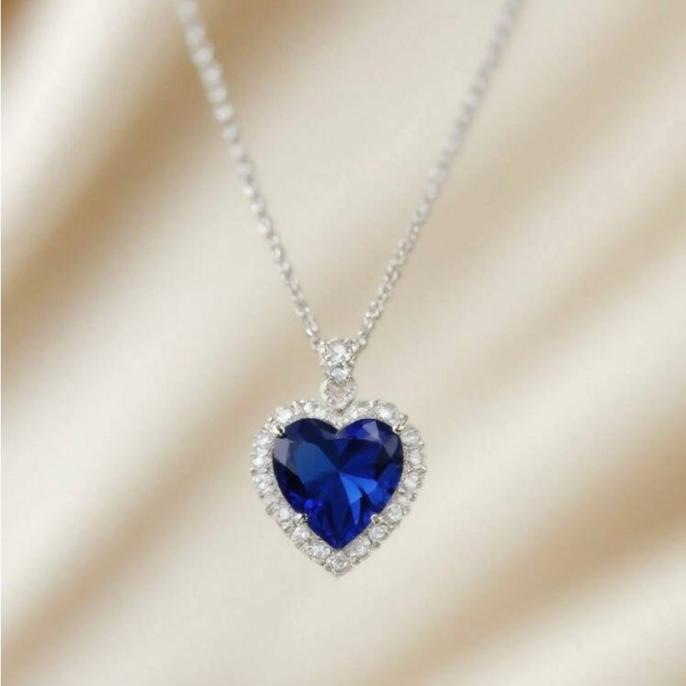 Sterling Silver Sapphire Heart Pendant Necklace